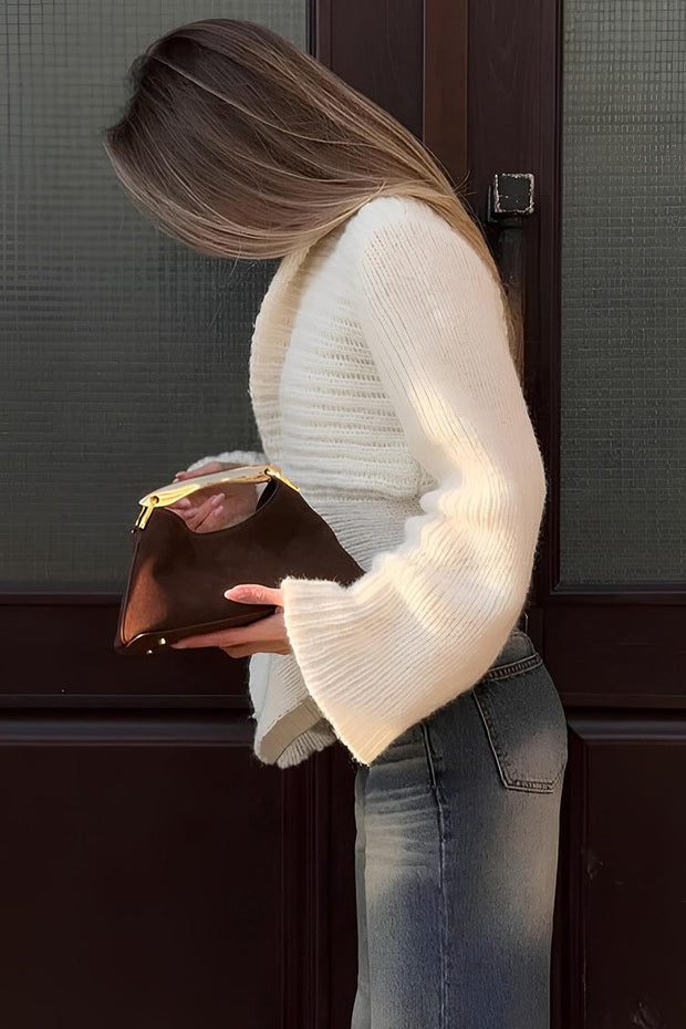Damen-Strickjacke mit Ajourmuster, weiten Ärmeln und einem einzigen Knopf – Ophélie