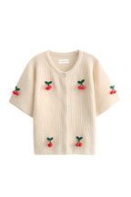 Damen-Strickjacke mit Kirschen-Motiv und kurzen Ärmeln – Culemena