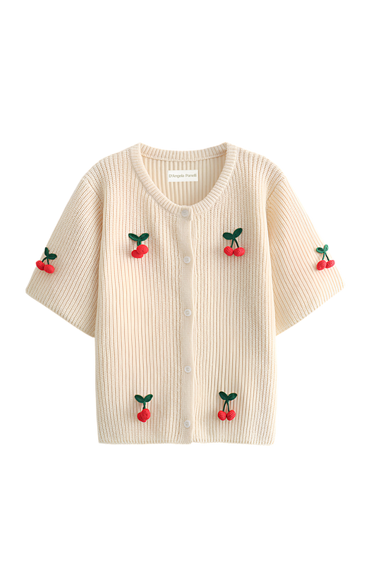 Cardigan femme à motifs de cerises, manches courtes - Culemena