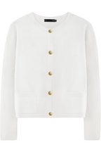 Damen-Strickjacke mit Rundhalsausschnitt, Knöpfen und Taschen – Sorelia
