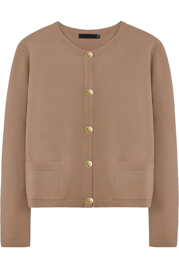 Cardigan femme en maille, col rond, boutons, poches - Sorelia