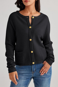 Cardigan femme en maille, col rond, boutons, poches - Sorelia