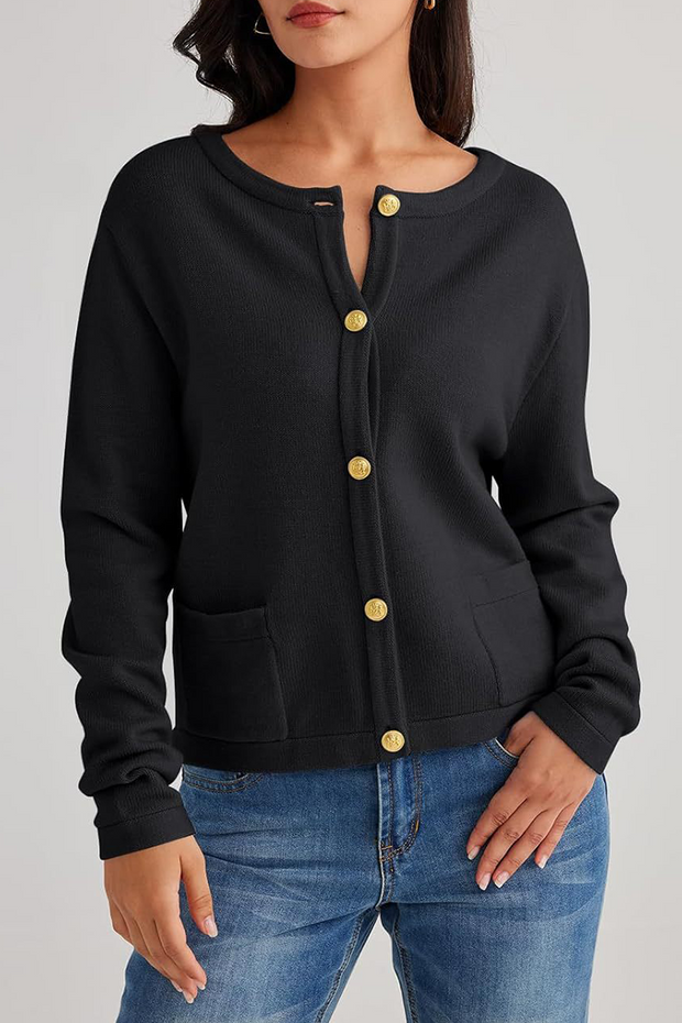 Cardigan femme en maille, col rond, boutons, poches - Sorelia