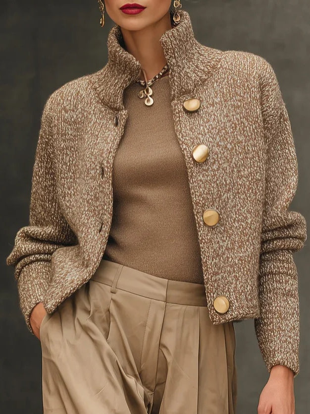 Elegante Strickjacke mit Stehkragen und Knöpfen – Kissa