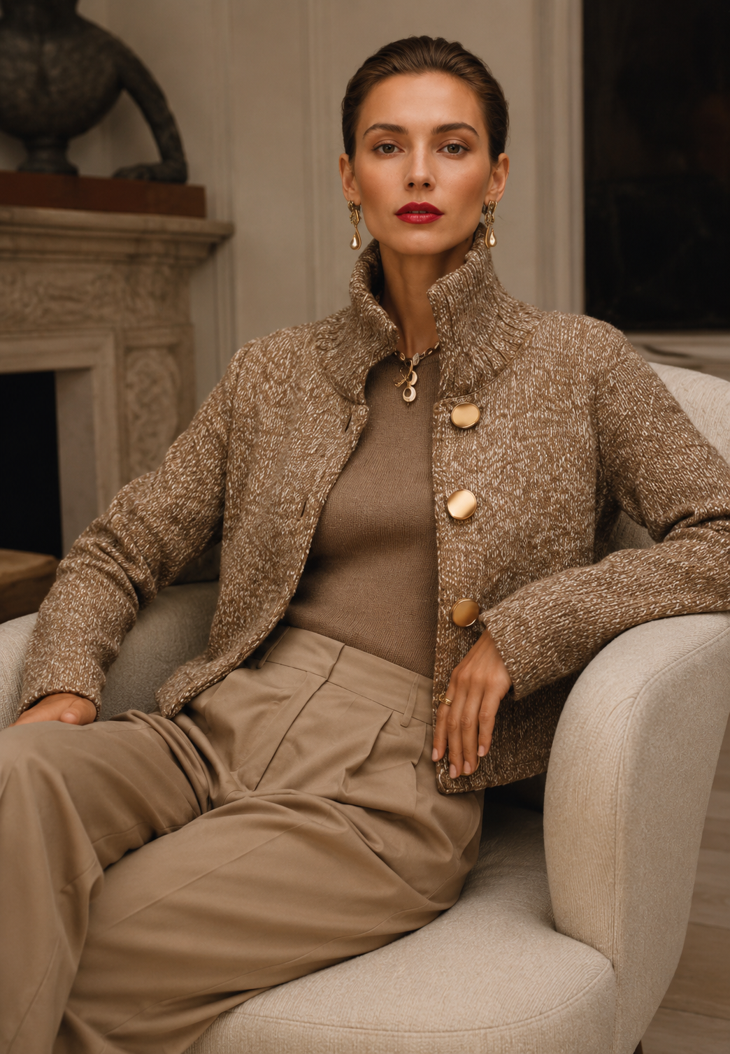 Elegante Strickjacke mit Stehkragen und Knöpfen – Kissa