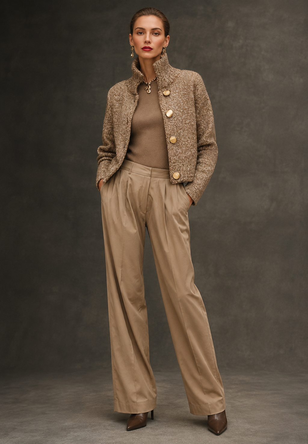 Elegante Strickjacke mit Stehkragen und Knöpfen – Kissa