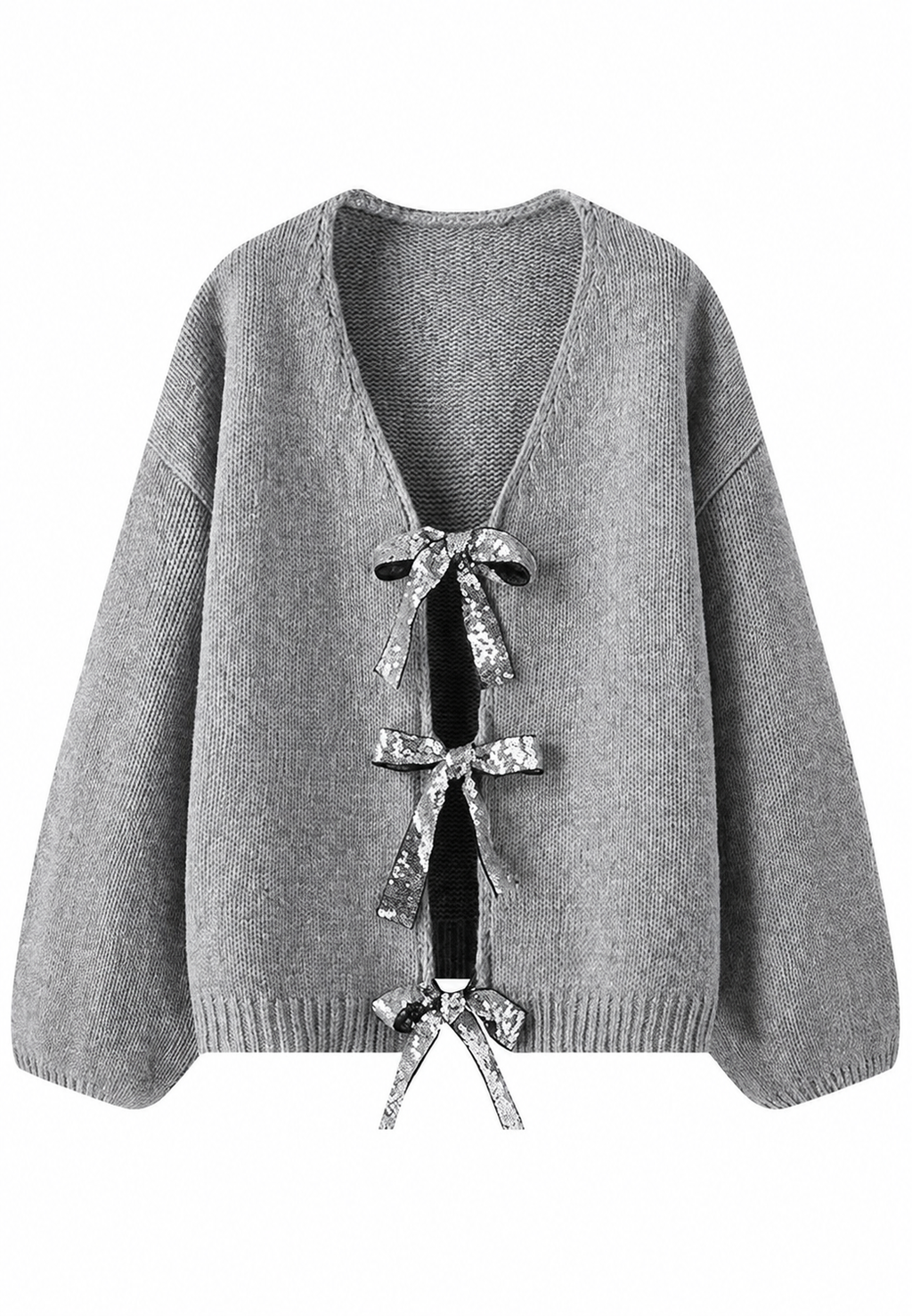 Damen-Strickjacke mit glitzernden Schleifen und V-Ausschnitt – Coronas