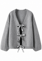Damen-Strickjacke mit glitzernden Schleifen und V-Ausschnitt – Coronas