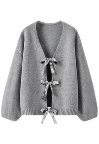 Cardigan femme en maille à nœuds brillants, encolure en V - Coronas