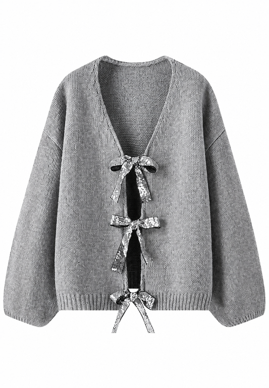 Cardigan femme en maille à nœuds brillants, encolure en V - Coronas