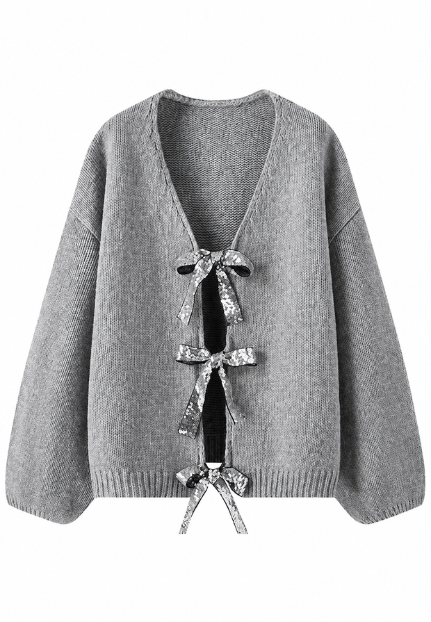 Cardigan femme en maille à nœuds brillants, encolure en V - Coronas
