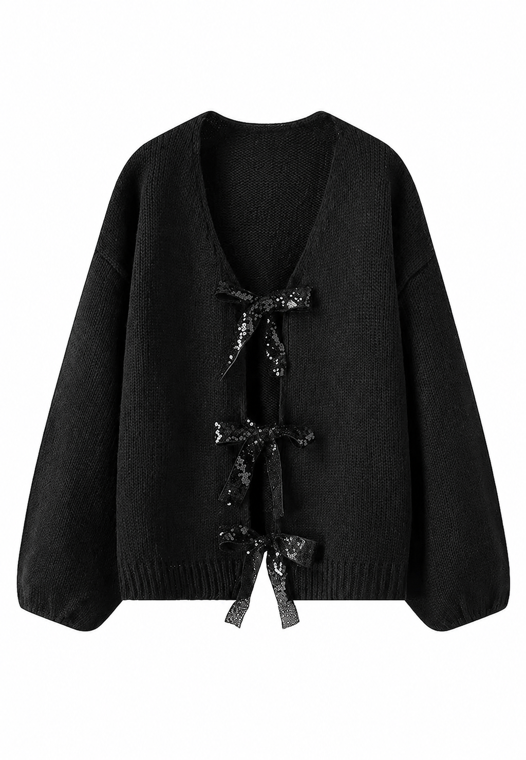 Damen-Strickjacke mit glitzernden Schleifen und V-Ausschnitt – Coronas