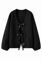 Damen-Strickjacke mit glitzernden Schleifen und V-Ausschnitt – Coronas