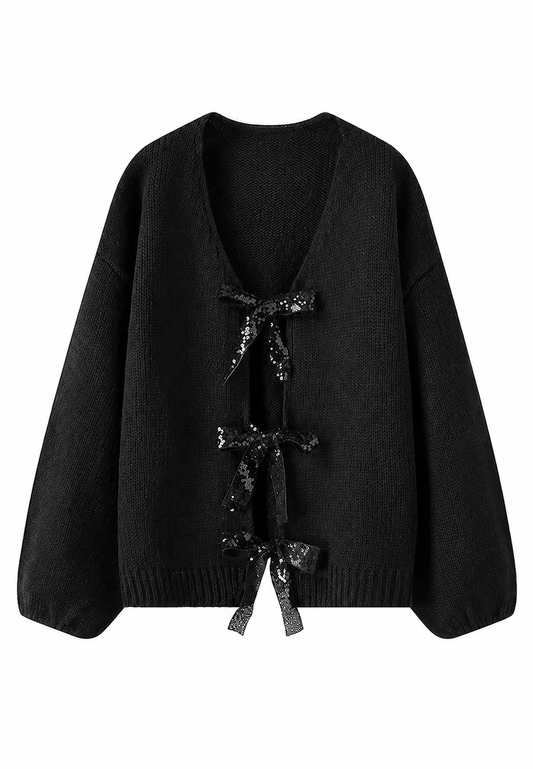 Cardigan femme en maille à nœuds brillants, encolure en V - Coronas