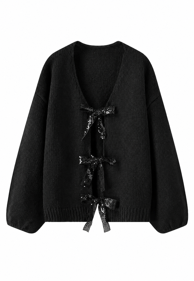 Cardigan femme en maille à nœuds brillants, encolure en V - Coronas