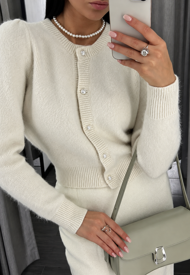 Cardigan femme en maille douce col rond boutons nacrés - Zelmira