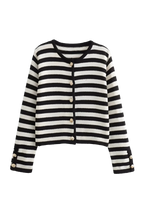 Damen-Strickjacke mit zweifarbigen Streifen, langen Ärmeln und Metallknöpfen – Liora