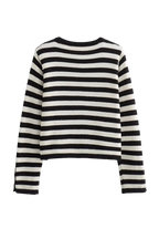 Damen-Strickjacke mit zweifarbigen Streifen, langen Ärmeln und Metallknöpfen – Liora