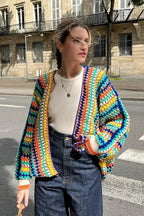 Mehrfarbiger, gestreifter Oversize-Strickcardigan – Lotte