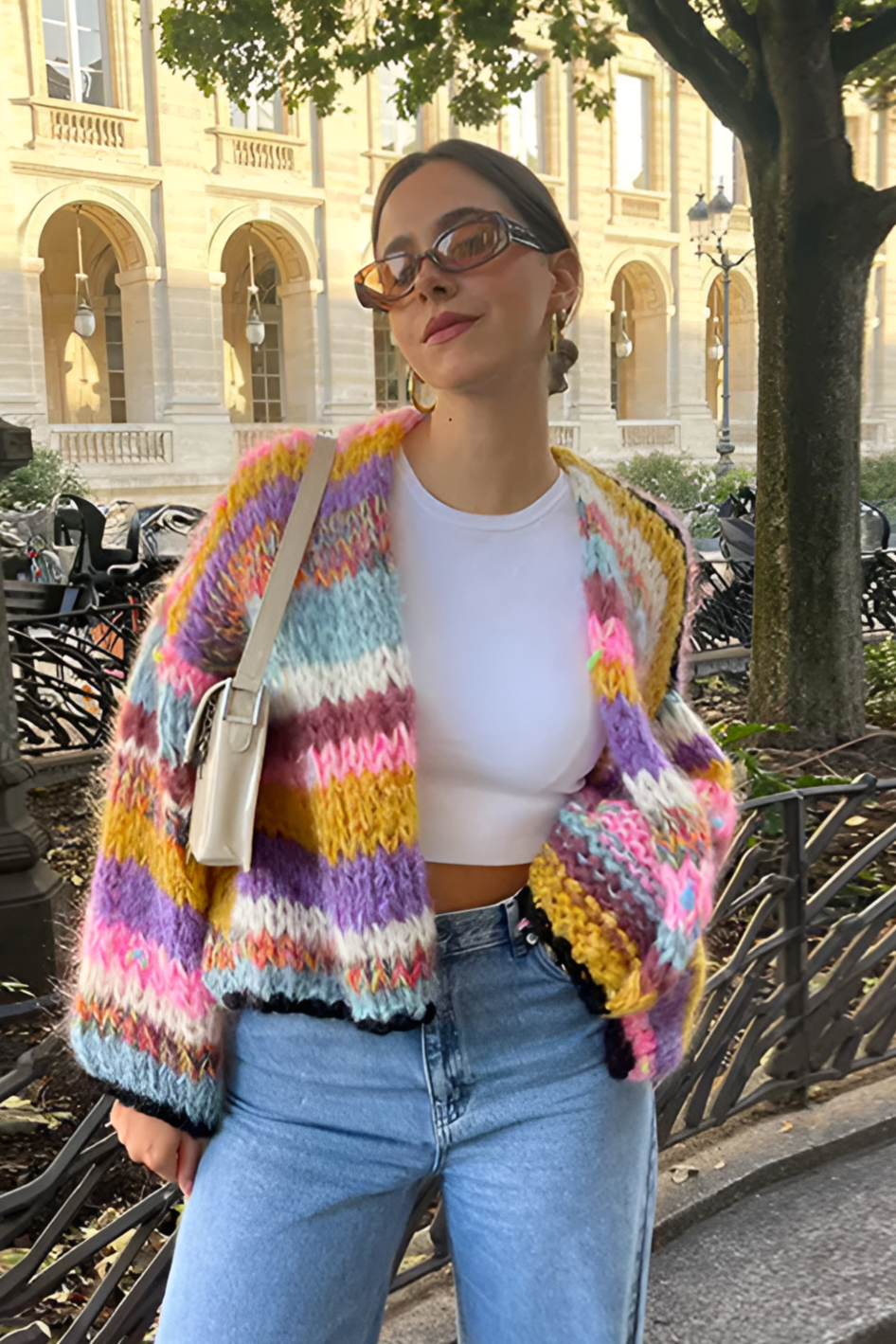 Oversize-Strickjacke aus grobem Strick mit bunten Streifen – Tifanny