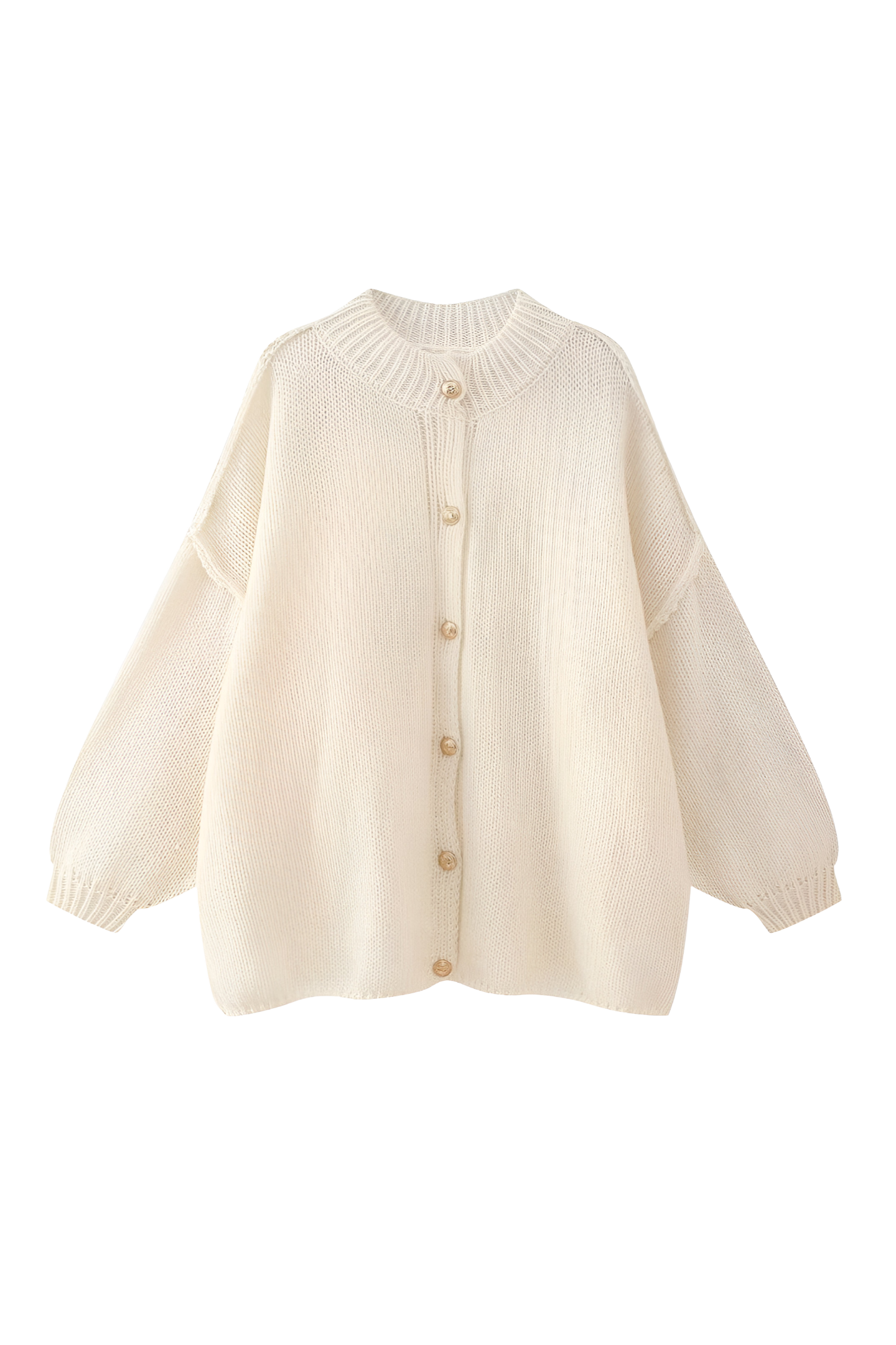 Oversize-Strickjacke mit grobem Strickmuster, Rollkragen und Metallknöpfen – Koranna