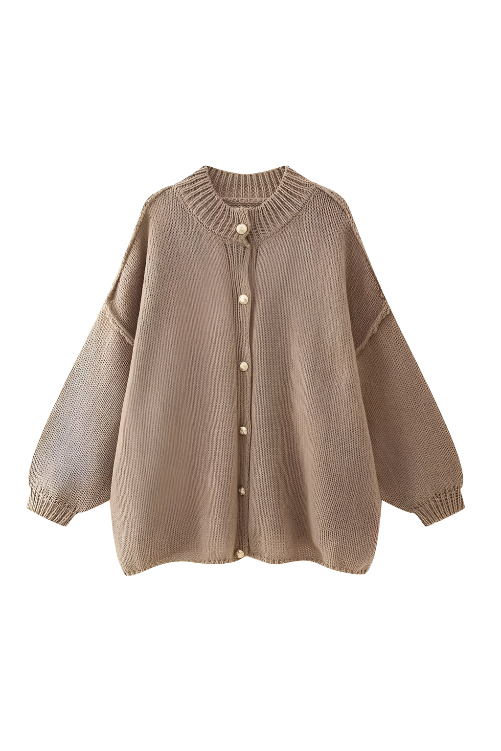 Oversize-Strickjacke mit grobem Strickmuster, Rollkragen und Metallknöpfen – Koranna