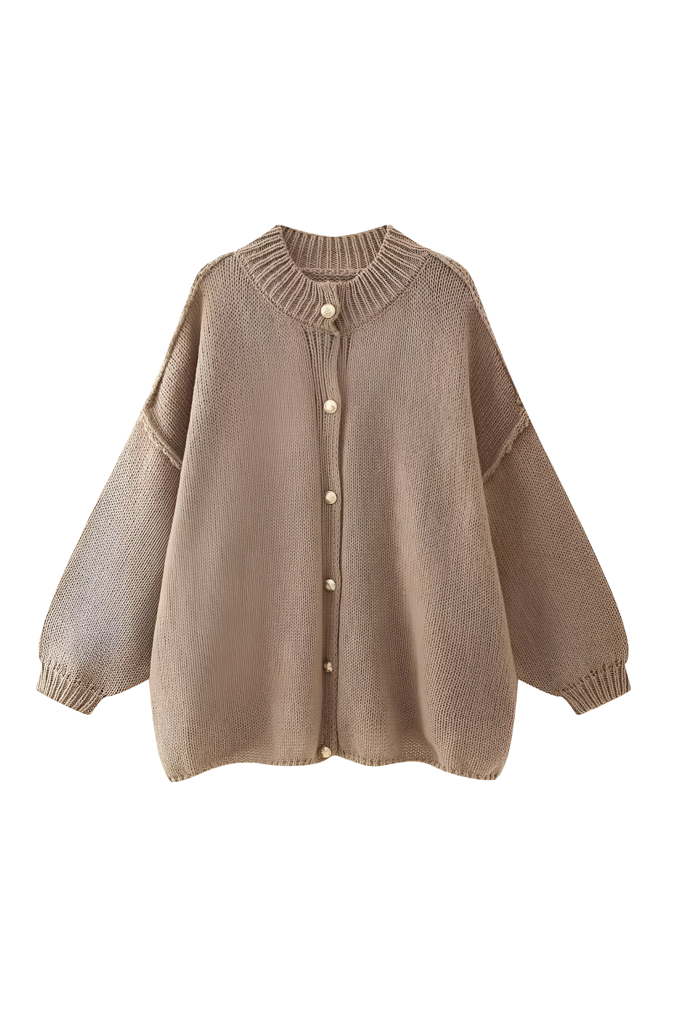 Oversize-Strickjacke mit grobem Strickmuster, Rollkragen und Metallknöpfen – Koranna