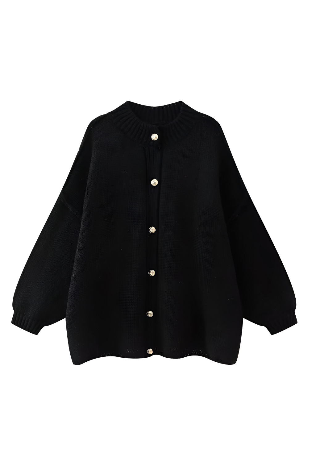 Oversize-Strickjacke mit grobem Strickmuster, Rollkragen und Metallknöpfen – Koranna