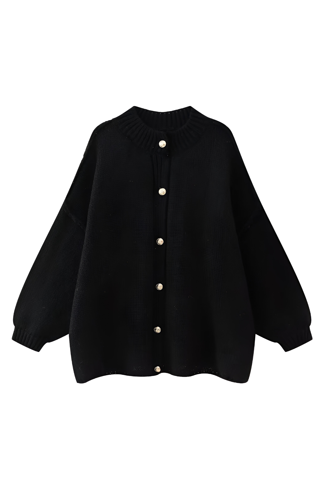 Oversize-Strickjacke mit grobem Strickmuster, Rollkragen und Metallknöpfen – Koranna