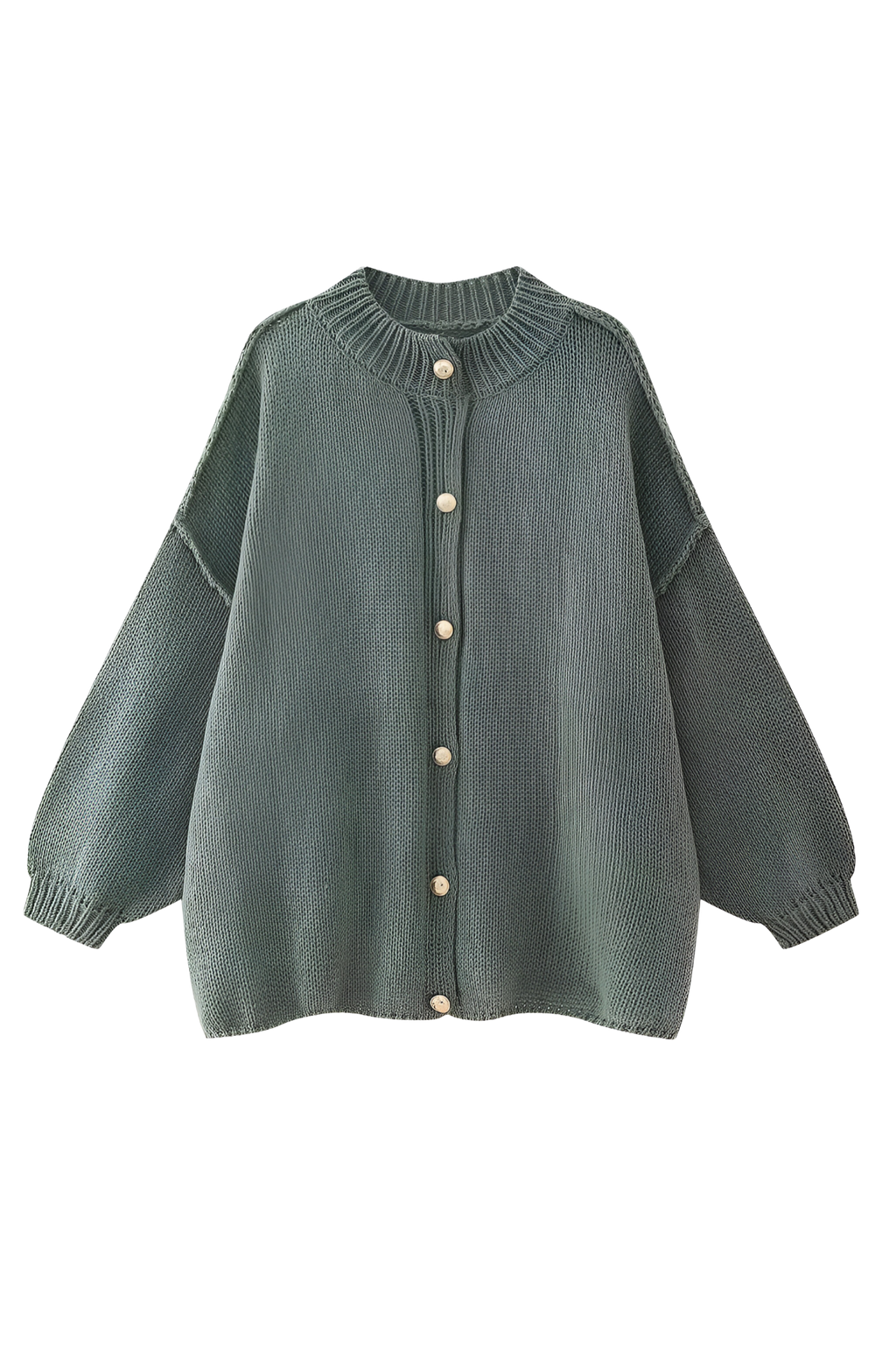 Oversize-Strickjacke mit grobem Strickmuster, Rollkragen und Metallknöpfen – Koranna