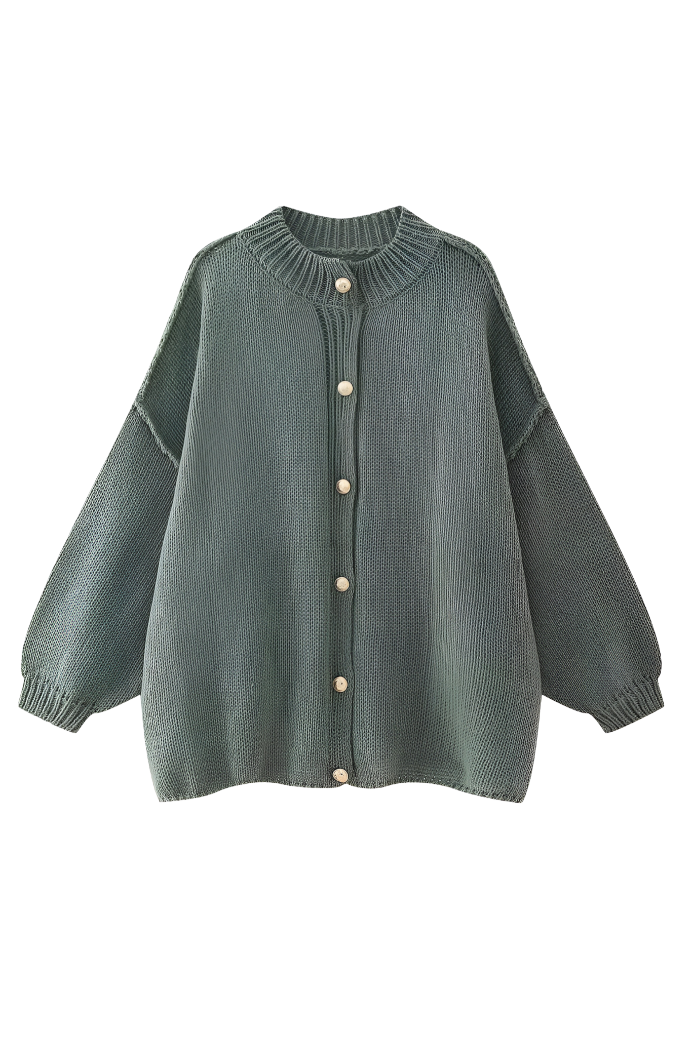 Oversize-Strickjacke mit grobem Strickmuster, Rollkragen und Metallknöpfen – Koranna