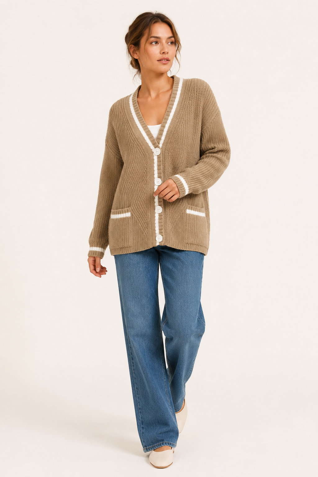 Strickcardigan für Damen mit V-Ausschnitt und Knöpfen – Hallow