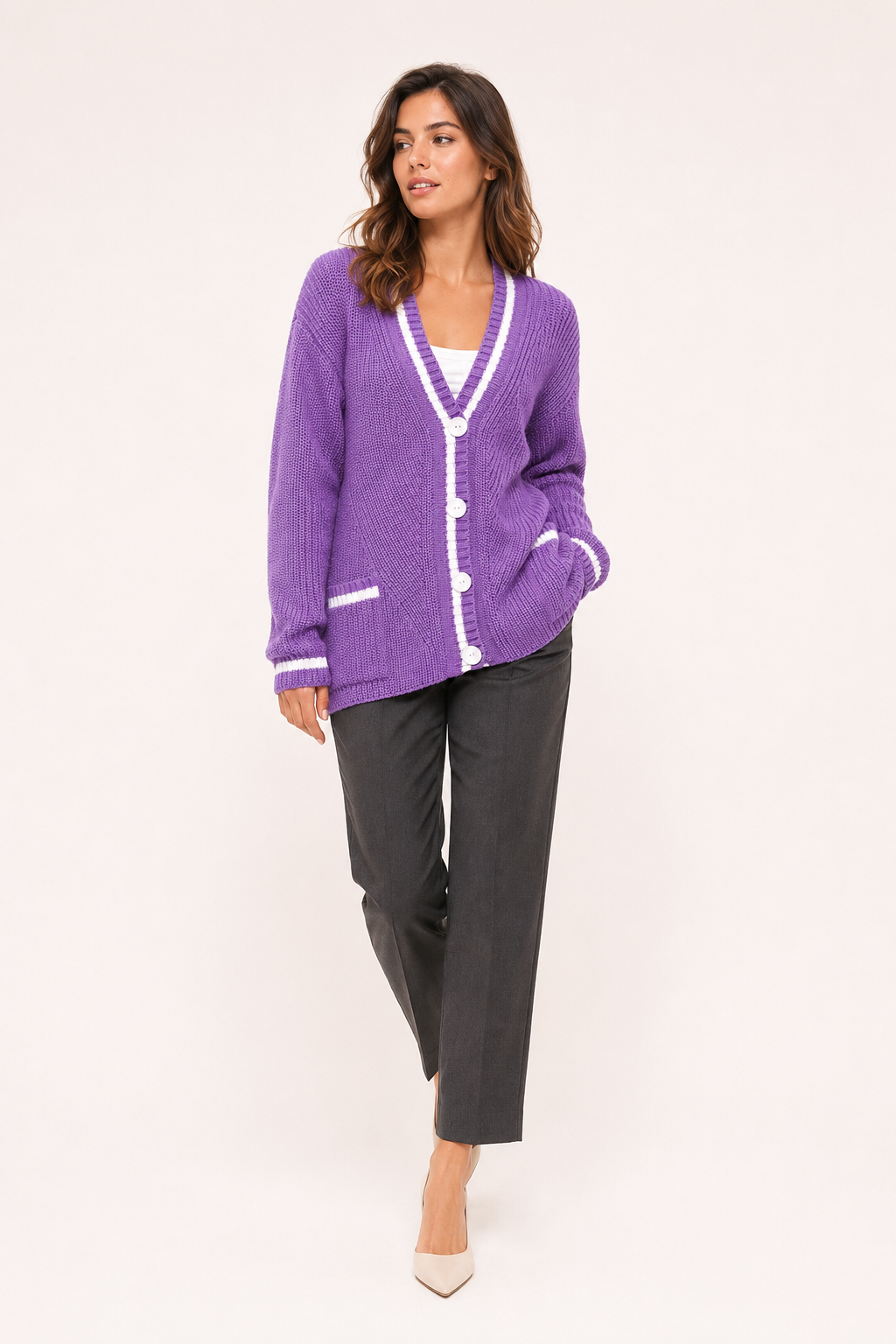 Strickcardigan für Damen mit V-Ausschnitt und Knöpfen – Hallow