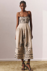Gilda - Robe midi en coton à broderie abstraite
