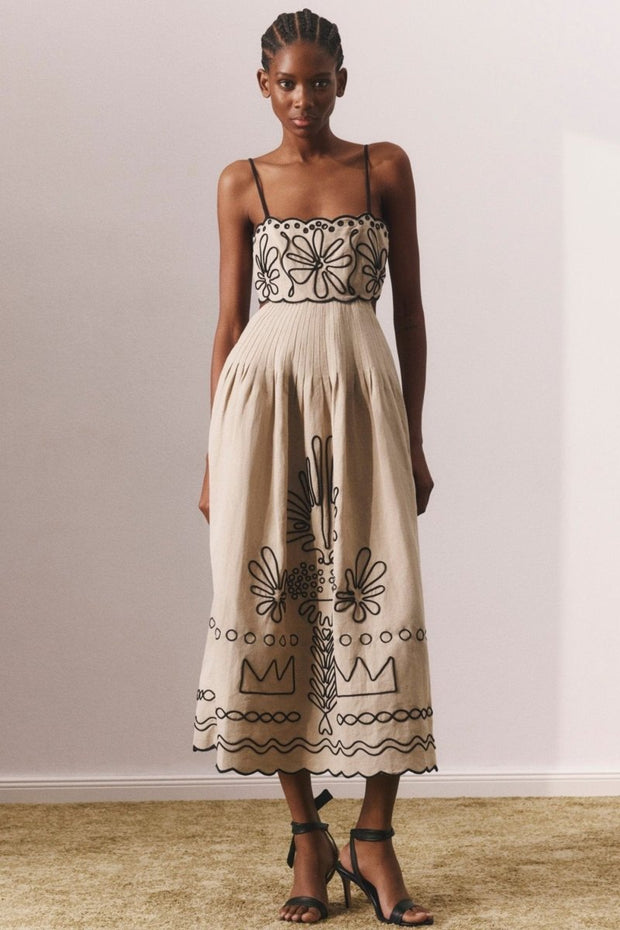Gilda - Robe midi en coton à broderie abstraite