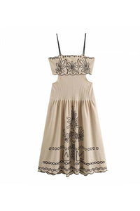 Gilda - Robe midi en coton à broderie abstraite