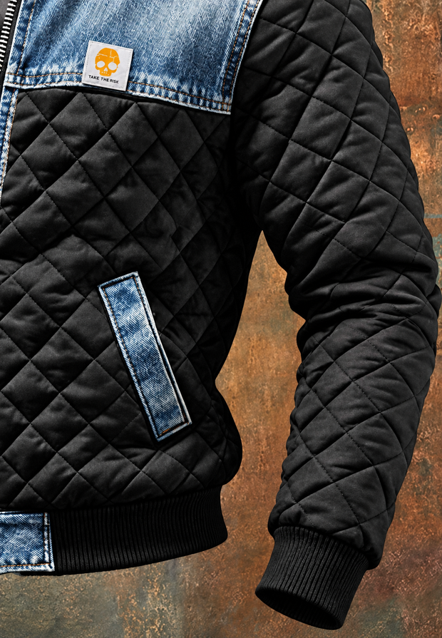 Gesteppte Herrenjacke mit Kapuze und Denim-Einsätzen – Lex