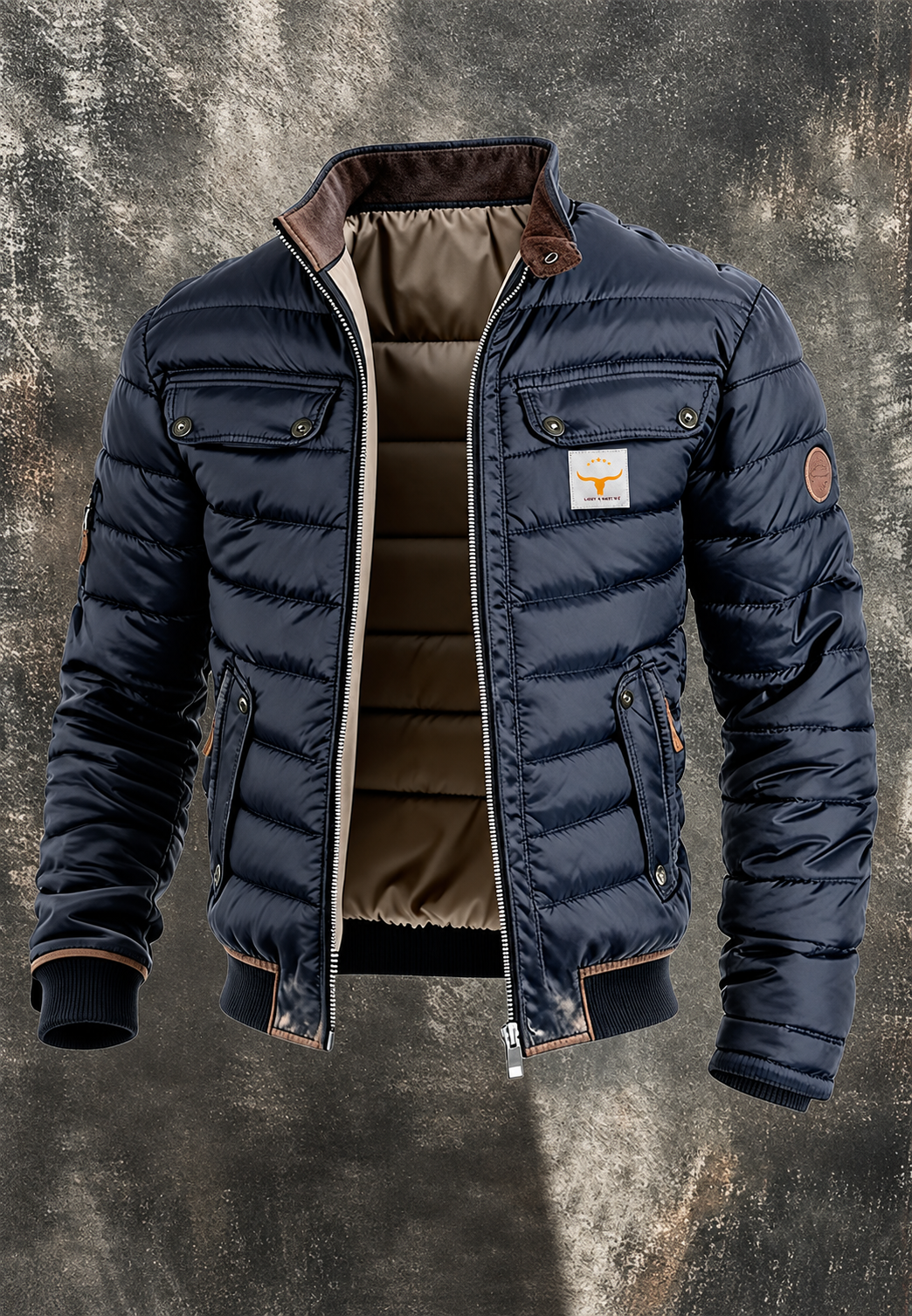 Gesteppte Herrenjacke mit Stehkragen und Pattentaschen – Iker