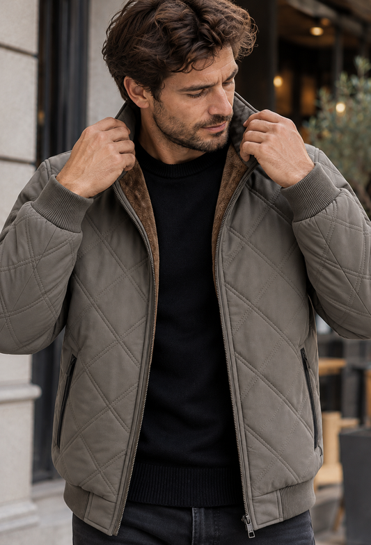Blouson matelassé homme à losanges col montant doublure duveteuse - Valdren