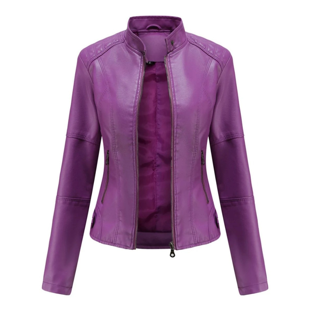 Bikerjacke in Lederoptik für Damen mit Stehkragen – Cleo