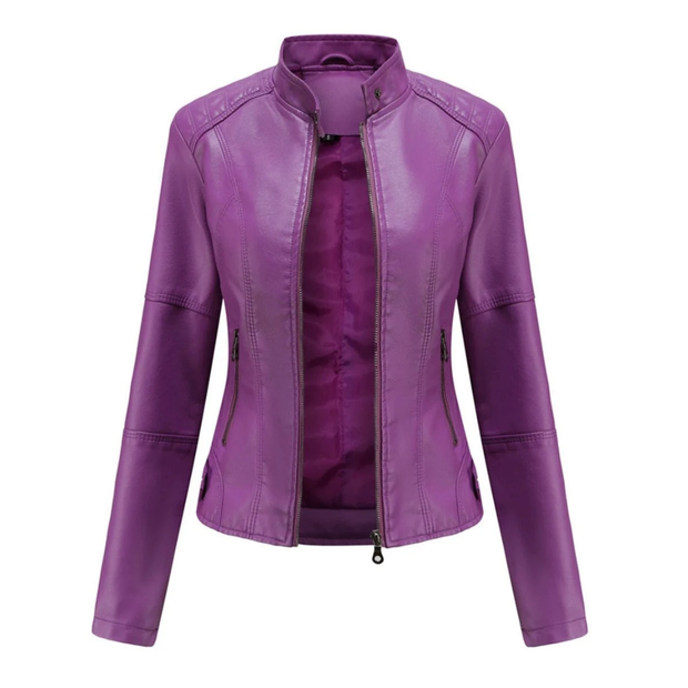Bikerjacke in Lederoptik für Damen mit Stehkragen – Cleo