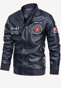 Blouson bomber homme effet cuir col officier écussons brodés - Darian