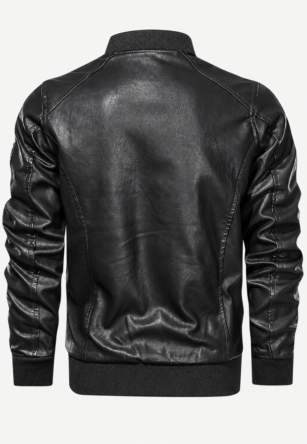 Blouson bomber homme effet cuir col officier écussons brodés - Darian