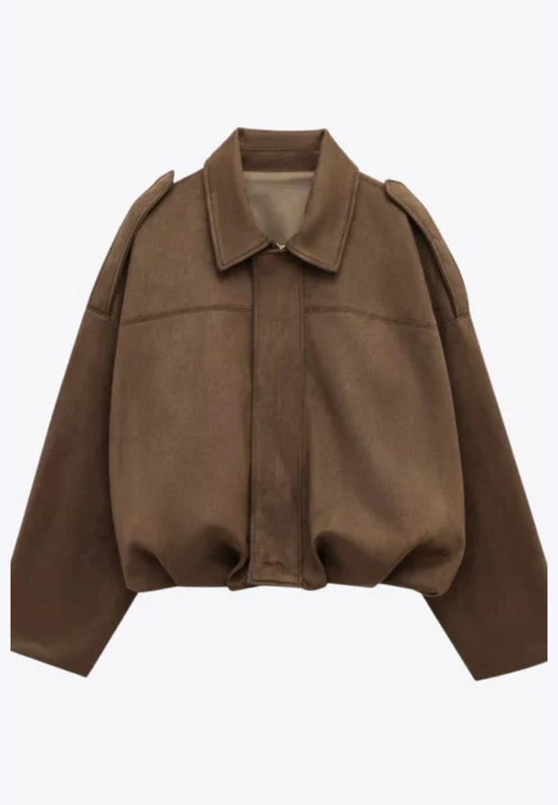 Blouson bomber femme effet daim à col chemise - Ottilie