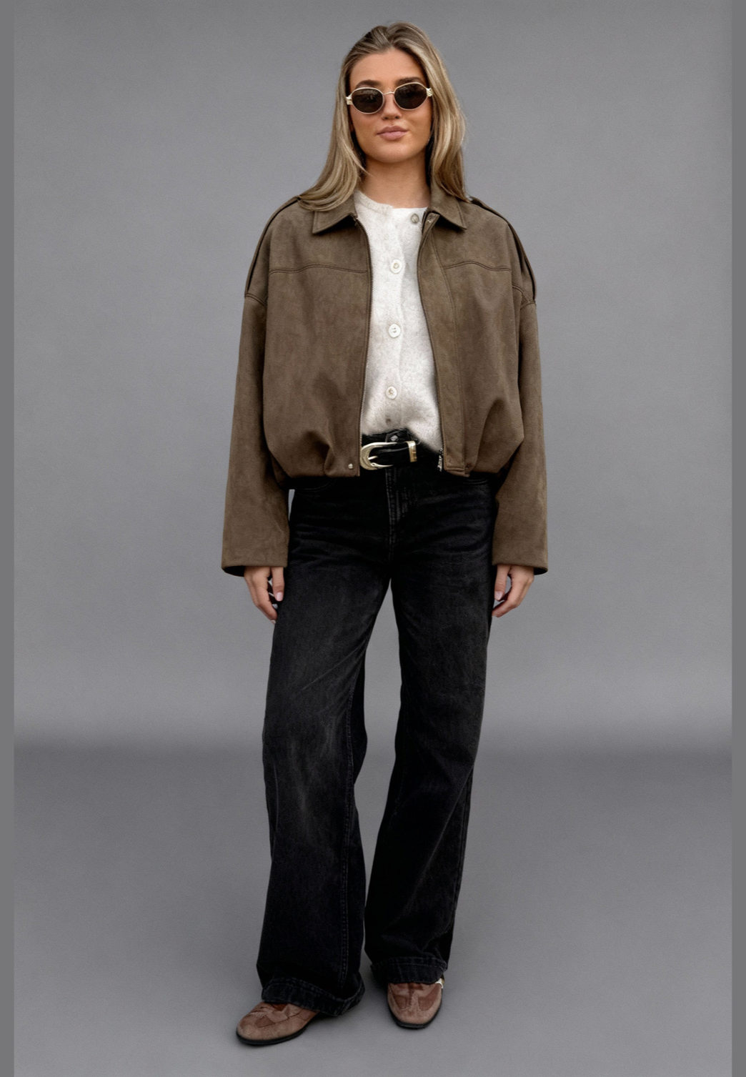 Blouson bomber femme effet daim à col chemise - Ottilie