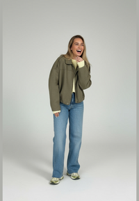 Blouson bomber femme effet daim à col chemise - Ottilie