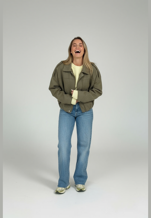 Blouson bomber femme effet daim à col chemise - Ottilie