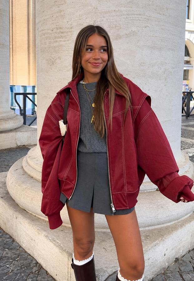 Blouson bomber femme oversize à zip et col chemise - Norelle