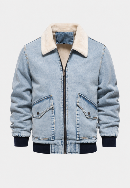 Veste bomber en jean avec doublure en polaire et fermeture éclair - Tobias
