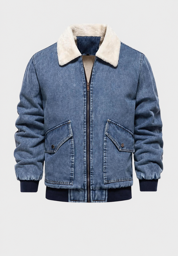 Veste bomber en jean avec doublure en polaire et fermeture éclair - Tobias